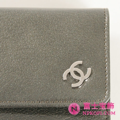 シャネル エナメル 長財布 シルバーグレー A36497